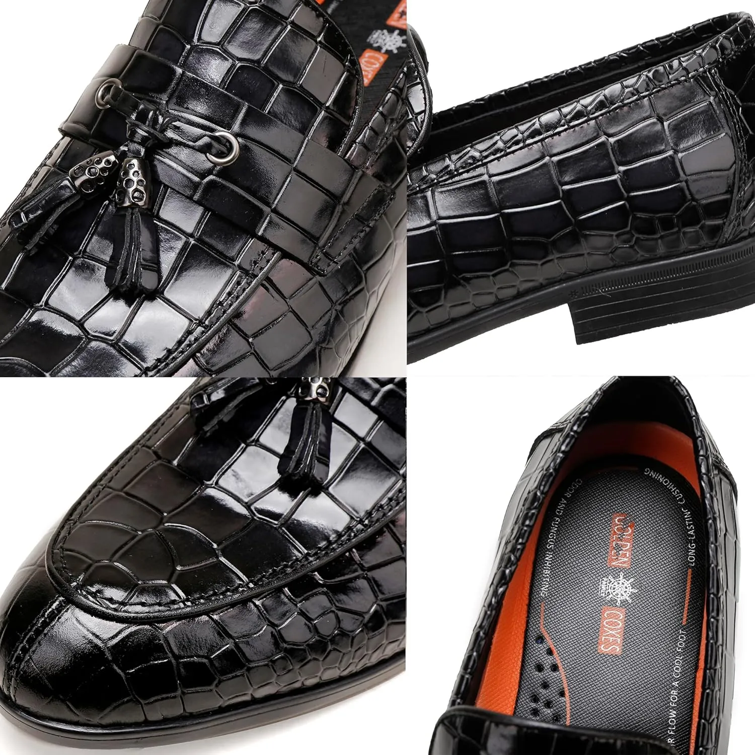 Classic Leather Dress Shoes for Men, Premium Alligator Printed Bussiness Dress Slip on Loafer for Mens