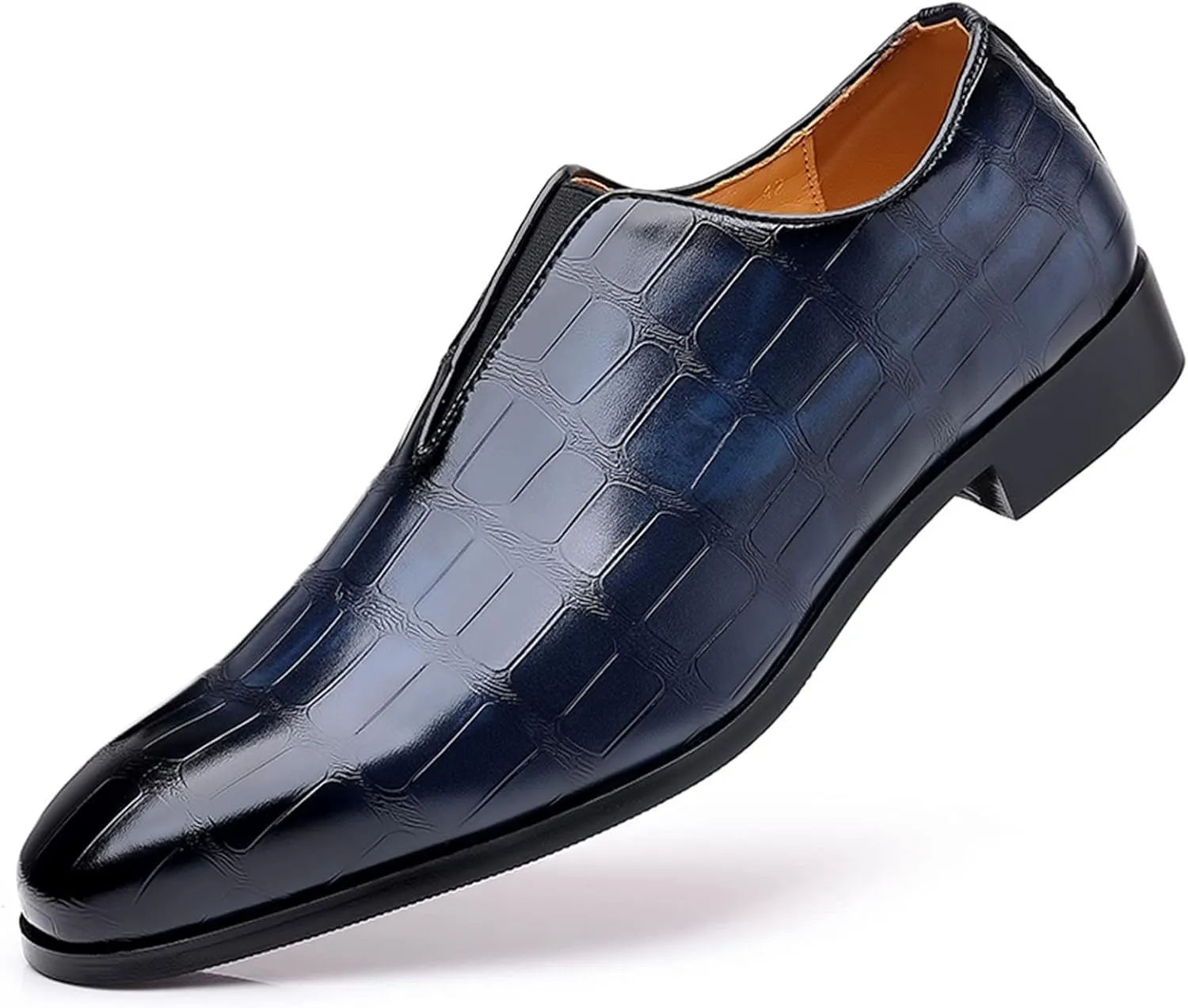 Classical Shoes for Men Slip On PU Leather Low Rubber Sole Block Heel Work Mens Wide Leather Court Shoes
