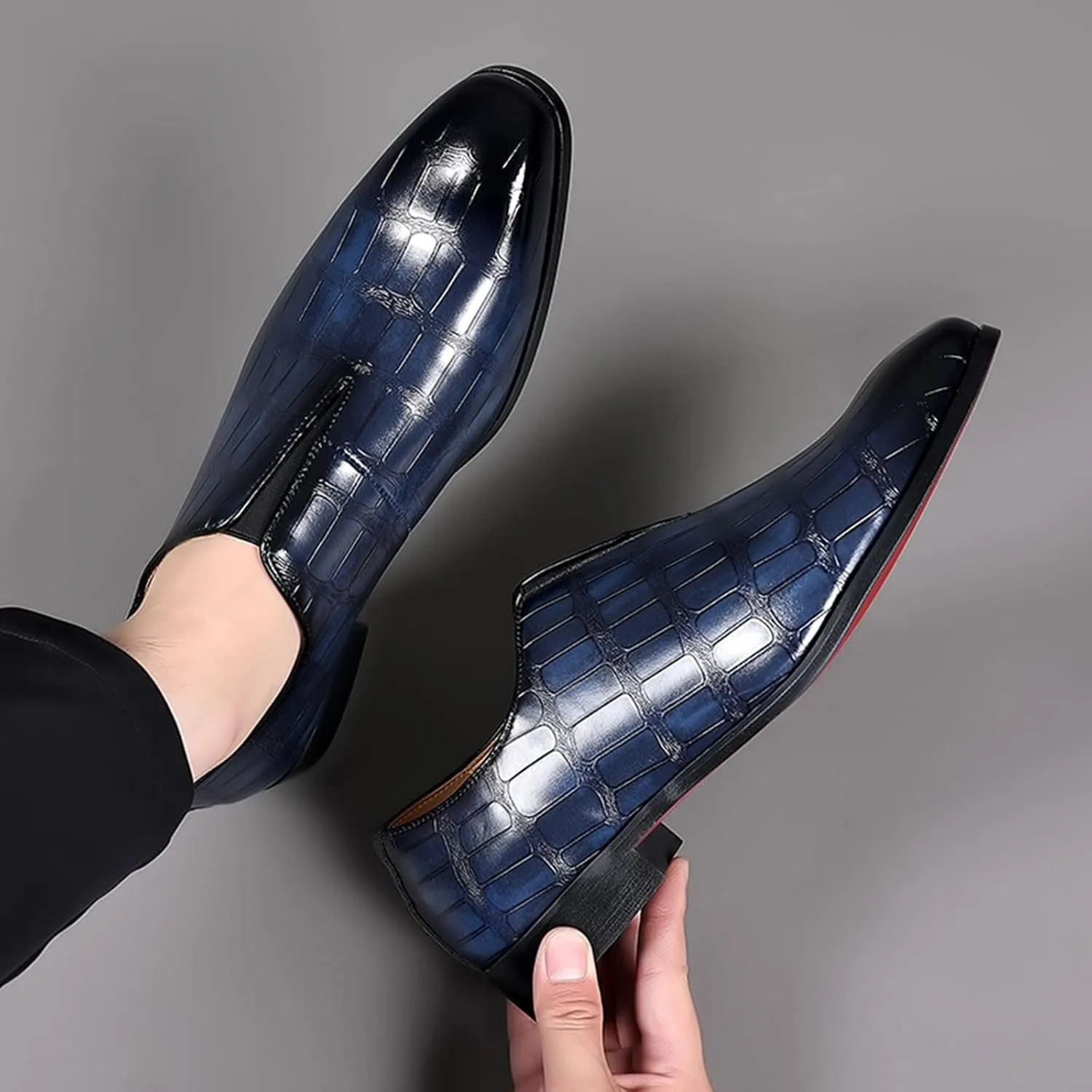Classical Shoes for Men Slip On PU Leather Low Rubber Sole Block Heel Work Mens Wide Leather Court Shoes