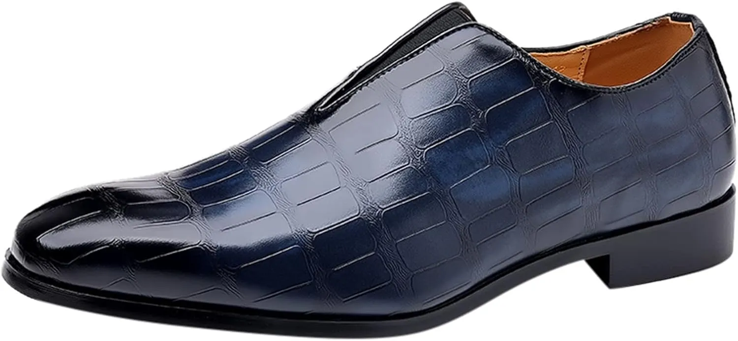 Classical Shoes for Men Slip On PU Leather Low Rubber Sole Block Heel Work Mens Wide Leather Court Shoes
