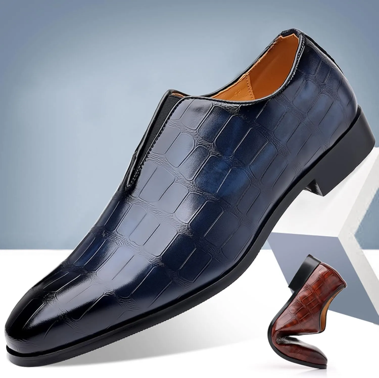 Classical Shoes for Men Slip On PU Leather Low Rubber Sole Block Heel Work Mens Wide Leather Court Shoes