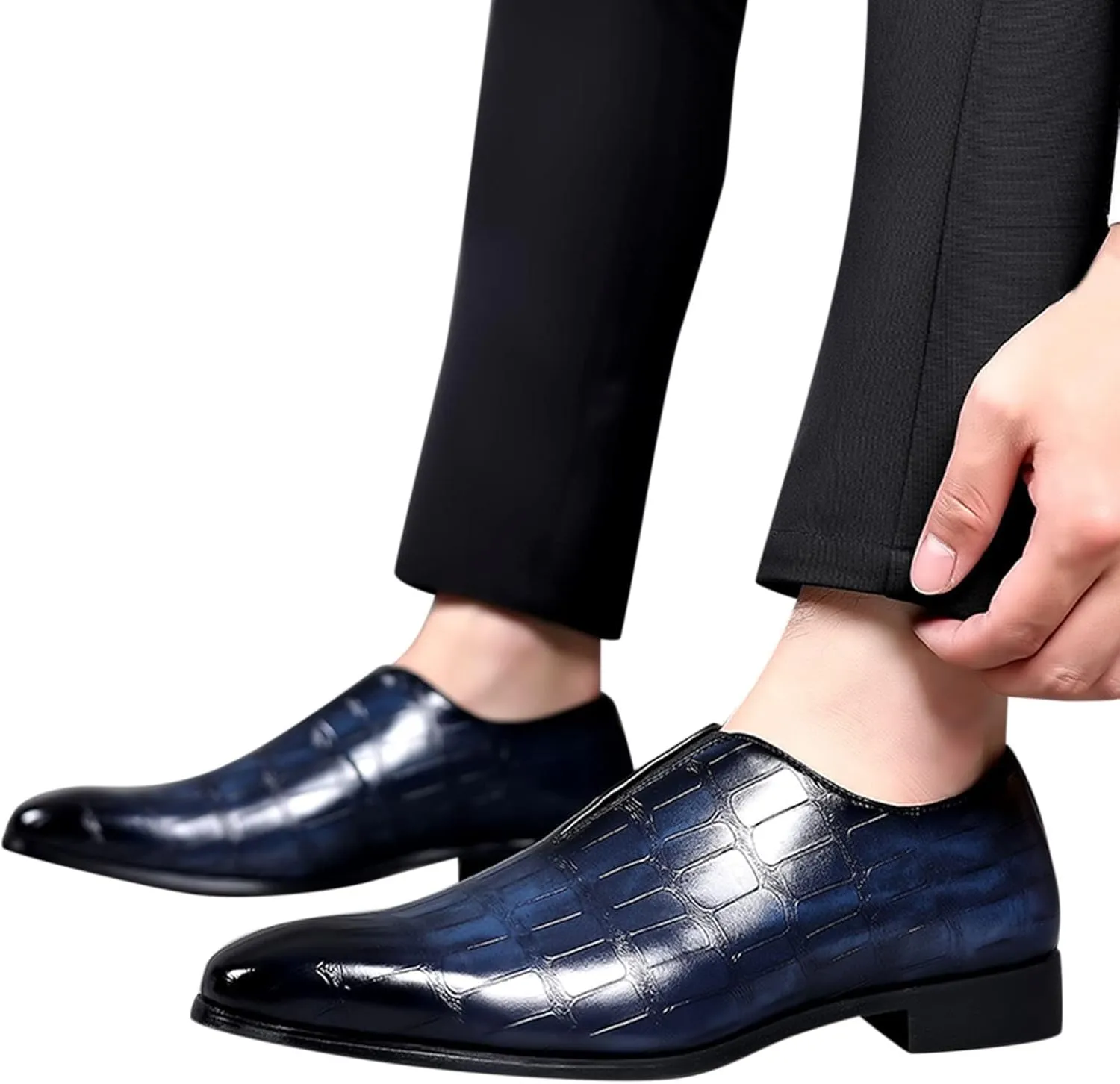 Classical Shoes for Men Slip On PU Leather Low Rubber Sole Block Heel Work Mens Wide Leather Court Shoes