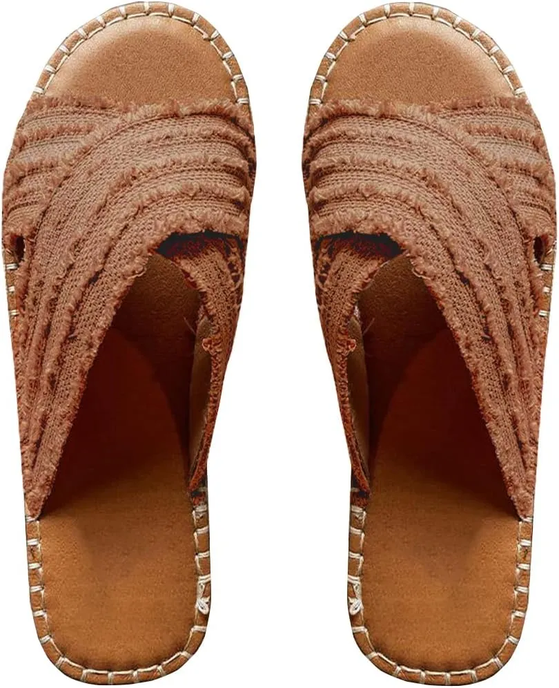 CLEO ESPADRILLE SLIDES, Cleo Cross Sandals-Flat-bottomed Textile cross upper Rubber Espadrille sole Sandals