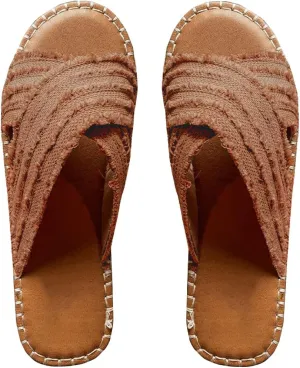 CLEO ESPADRILLE SLIDES, Cleo Cross Sandals-Flat-bottomed Textile cross upper Rubber Espadrille sole Sandals