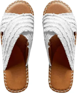 CLEO ESPADRILLE SLIDES, Cleo Cross Sandals-Flat-bottomed Textile cross upper Rubber Espadrille sole Sandals