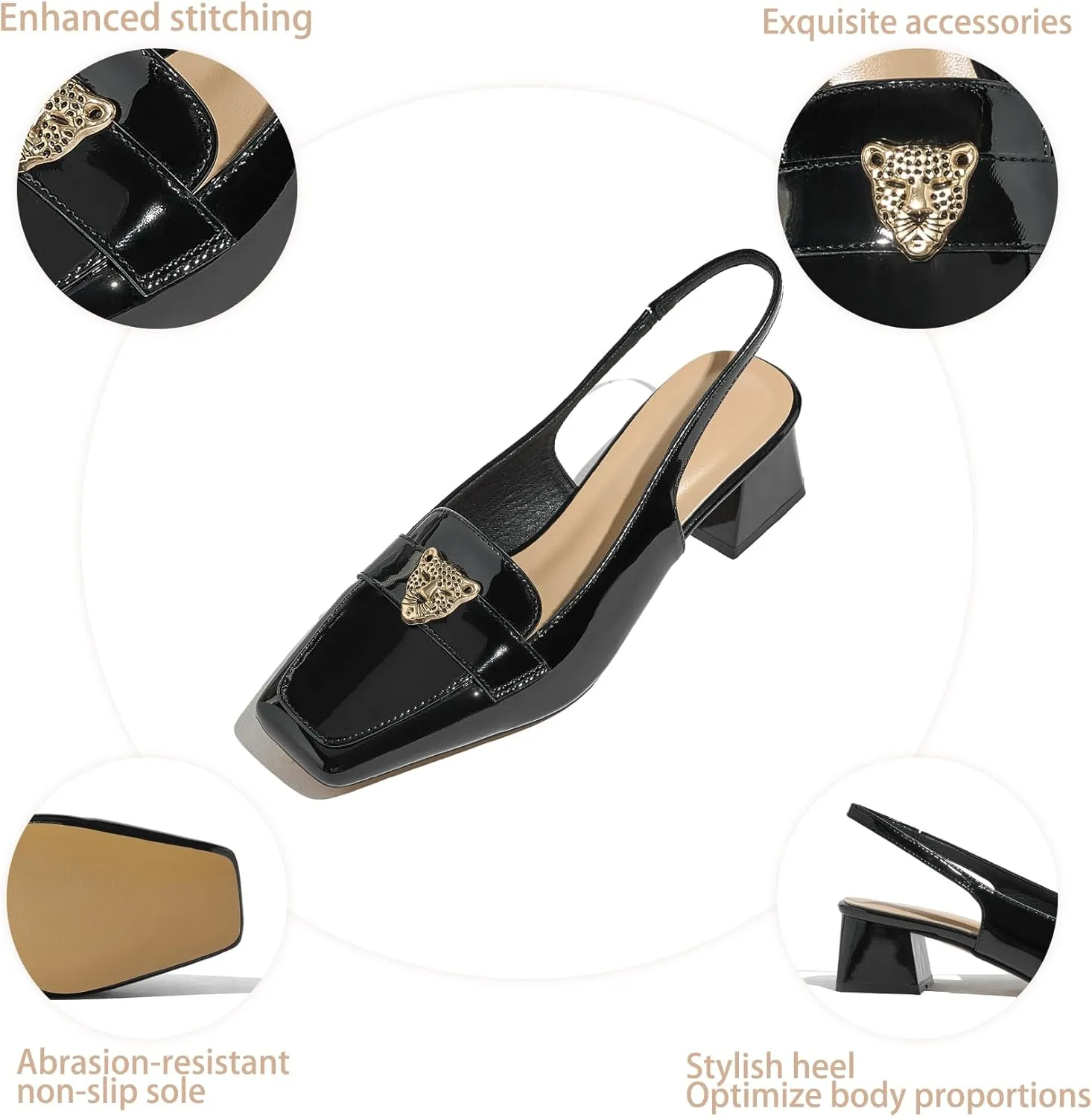 Closed Toe Heels Ankle Strap Dress Loafer Shoes for Women