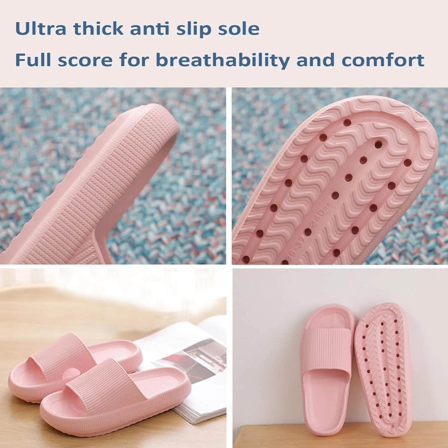 Cloud Slippers for Women and Men,Support and Cushioned Thick Sole Pillow Slippers Ultra Soft EVA Anti-slip shock absorption Flat Shower Sandals