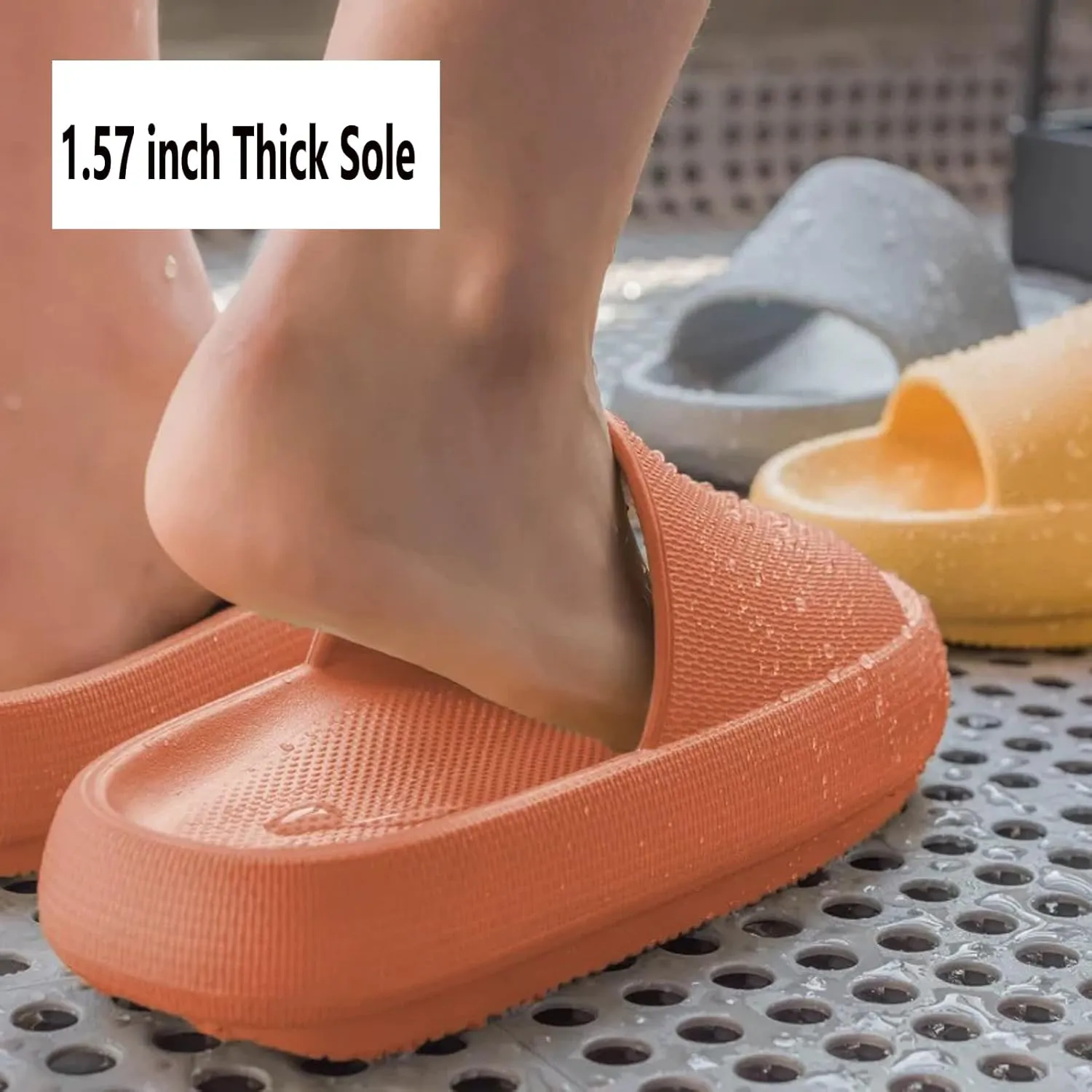 Cloud Slippers for Women and Men,Support and Cushioned Thick Sole Pillow Slippers Ultra Soft EVA Anti-slip shock absorption Flat Shower Sandals