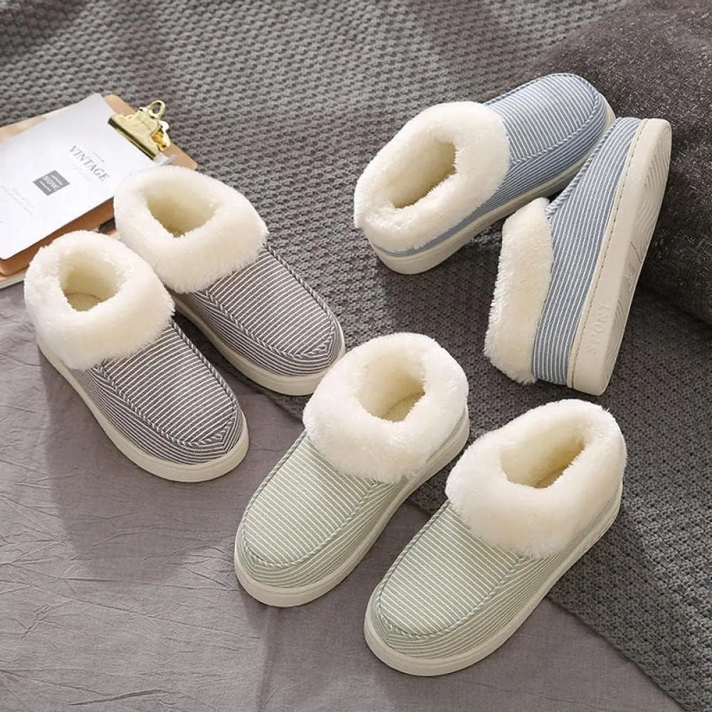 Comfy Slipper,Plush Thick Cotton Slippers, Warm Pregnant Women Confinement Shoes-Blue_36-37,Anti-Skid Rubber Sole