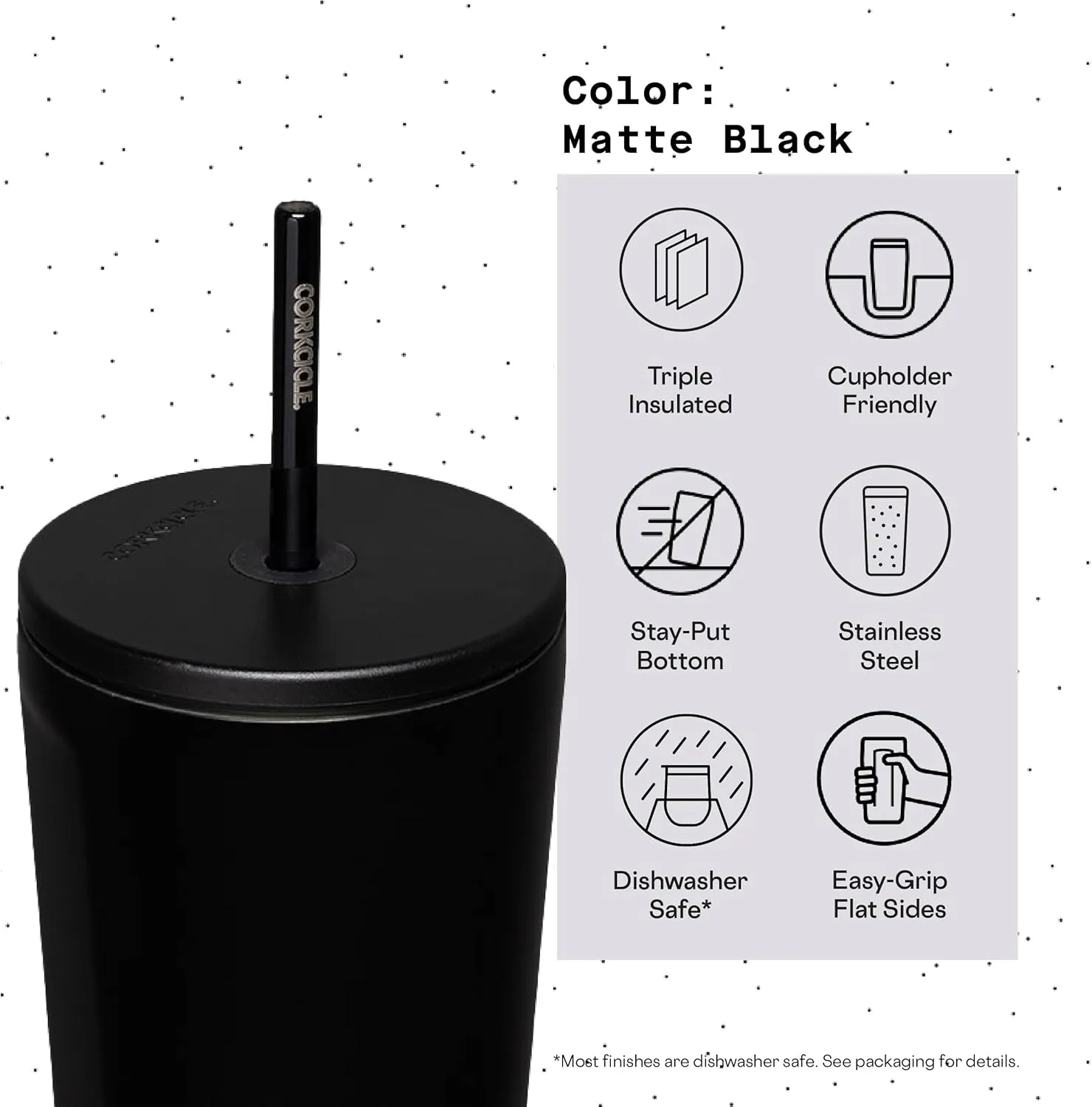 Corkcicle Cold Cup Insulated Tumbler with Lid and Straw, Matte Black, 24 oz – Reusable Water Bottle Keeps Beverages Cold for 12hrs, Hot 5hrs – Cupholder Friendly Tumbler, Lid for Flexible Sipping