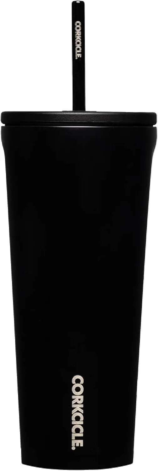 Corkcicle Cold Cup Insulated Tumbler with Lid and Straw, Matte Black, 24 oz – Reusable Water Bottle Keeps Beverages Cold for 12hrs, Hot 5hrs – Cupholder Friendly Tumbler, Lid for Flexible Sipping
