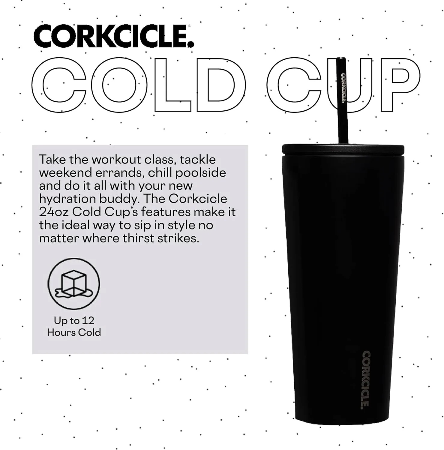 Corkcicle Cold Cup Insulated Tumbler with Lid and Straw, Matte Black, 24 oz – Reusable Water Bottle Keeps Beverages Cold for 12hrs, Hot 5hrs – Cupholder Friendly Tumbler, Lid for Flexible Sipping