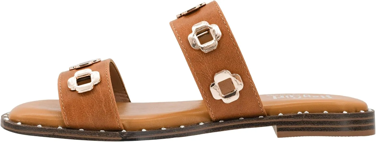 Corkys Footwear Low Tide Double Strap Sandal - Featuring Two Metal-Accented Straps, A Cushioned Insole, Studded Outsole, Easy and Convenient Slip-On design