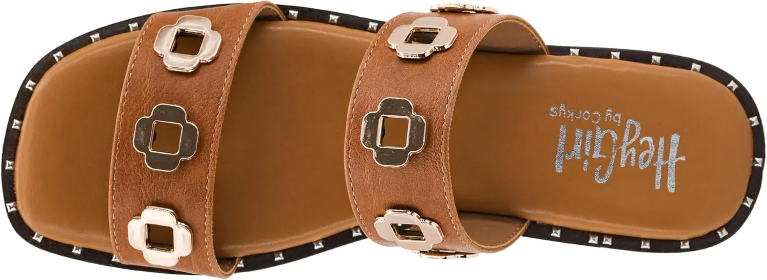 Corkys Footwear Low Tide Double Strap Sandal - Featuring Two Metal-Accented Straps, A Cushioned Insole, Studded Outsole, Easy and Convenient Slip-On design