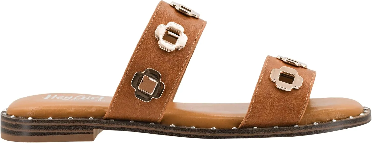 Corkys Footwear Low Tide Double Strap Sandal - Featuring Two Metal-Accented Straps, A Cushioned Insole, Studded Outsole, Easy and Convenient Slip-On design