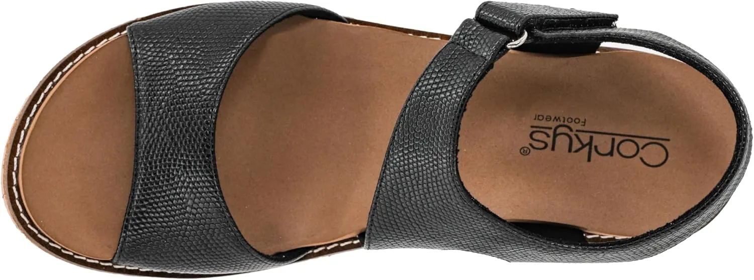 Corkys Footwear Women's Five Oclock Somewhere 2.5-Inch Wedge - Timeless Toe Strap, Hook And Loop Strap Ankle Closure, And Cushioned EVA Insoles For All-Day Comfort