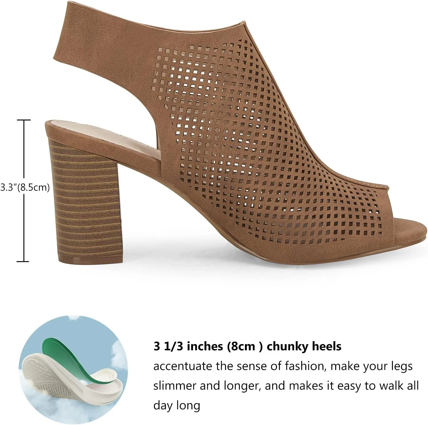 Coutgo Heels for Women Open Toe Boots Cutout Ankle Strap High Heel Chunky Block Sandals