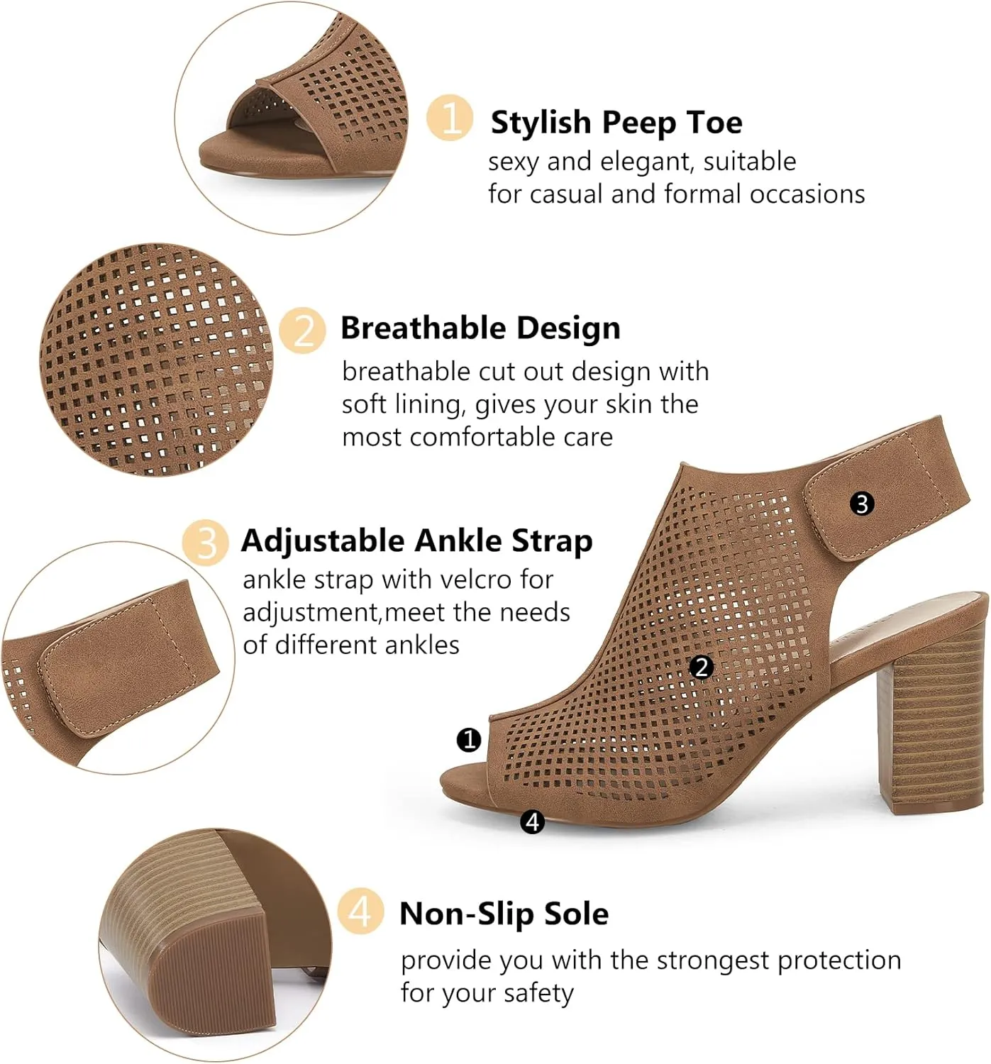 Coutgo Heels for Women Open Toe Boots Cutout Ankle Strap High Heel Chunky Block Sandals