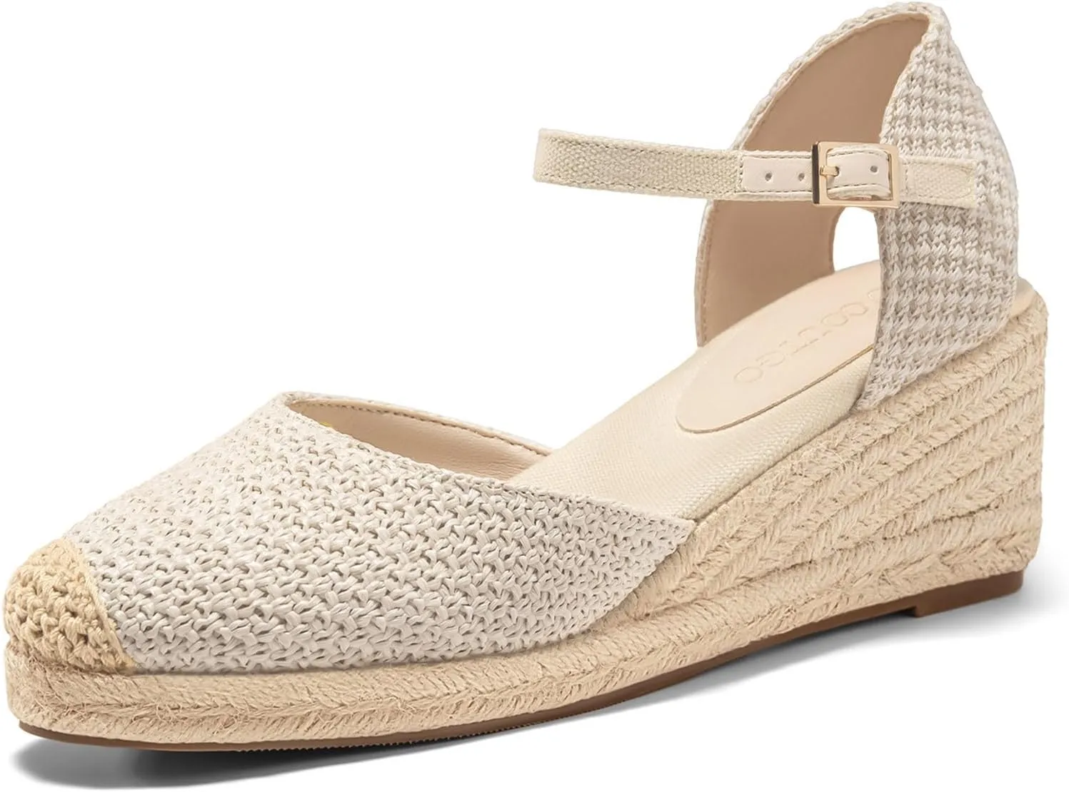Coutgo Womens Platform Wedge Sandals Espadrilles Raffia Closed Toe Heels Ankle Buckle Strap Summer Beach Shoes