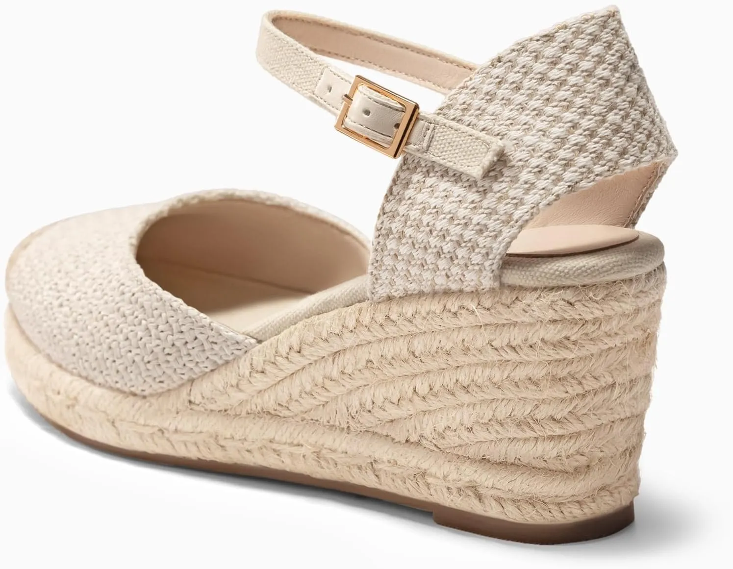 Coutgo Womens Platform Wedge Sandals Espadrilles Raffia Closed Toe Heels Ankle Buckle Strap Summer Beach Shoes