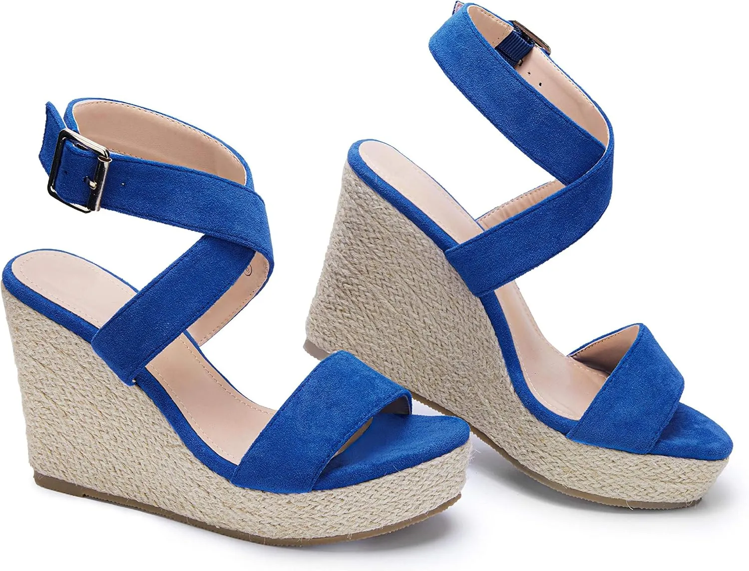 Coutgo Women's Wedge Sandals Cross Strap Espadrille Platform Ankle Buckle Summer Casual Shoes