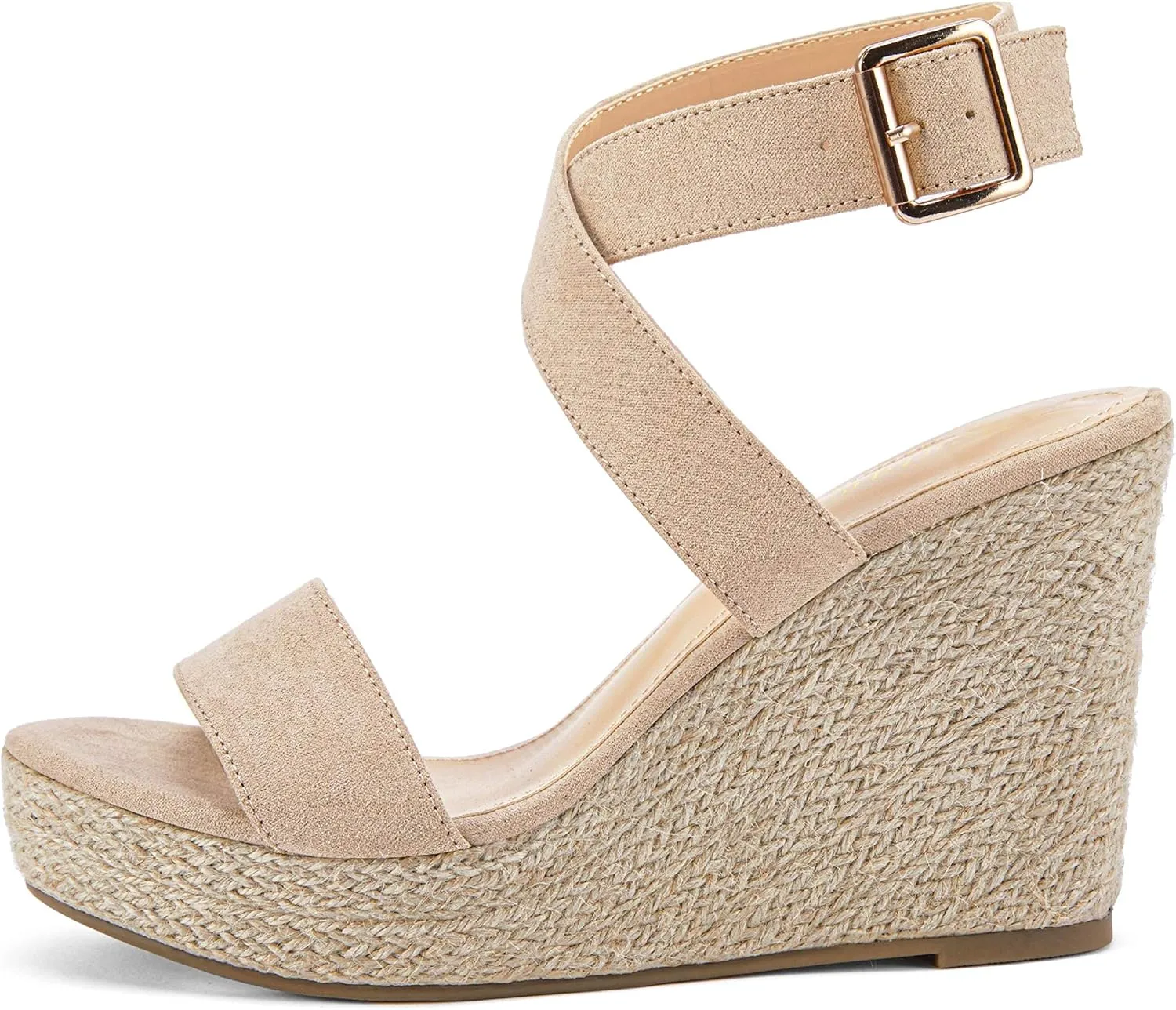 Coutgo Women's Wedge Sandals Cross Strap Espadrille Platform Ankle Buckle Summer Casual Shoes