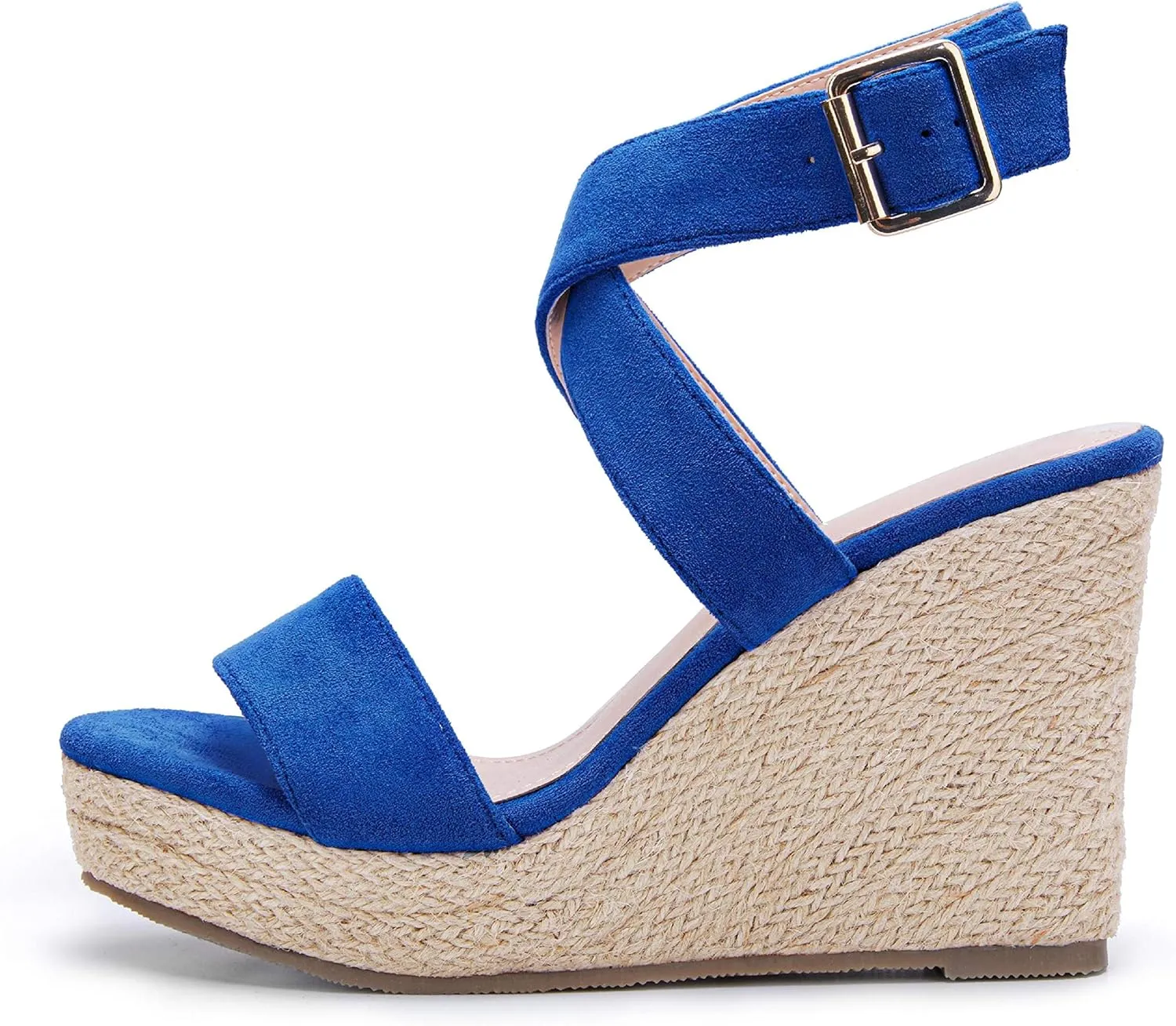 Coutgo Women's Wedge Sandals Cross Strap Espadrille Platform Ankle Buckle Summer Casual Shoes