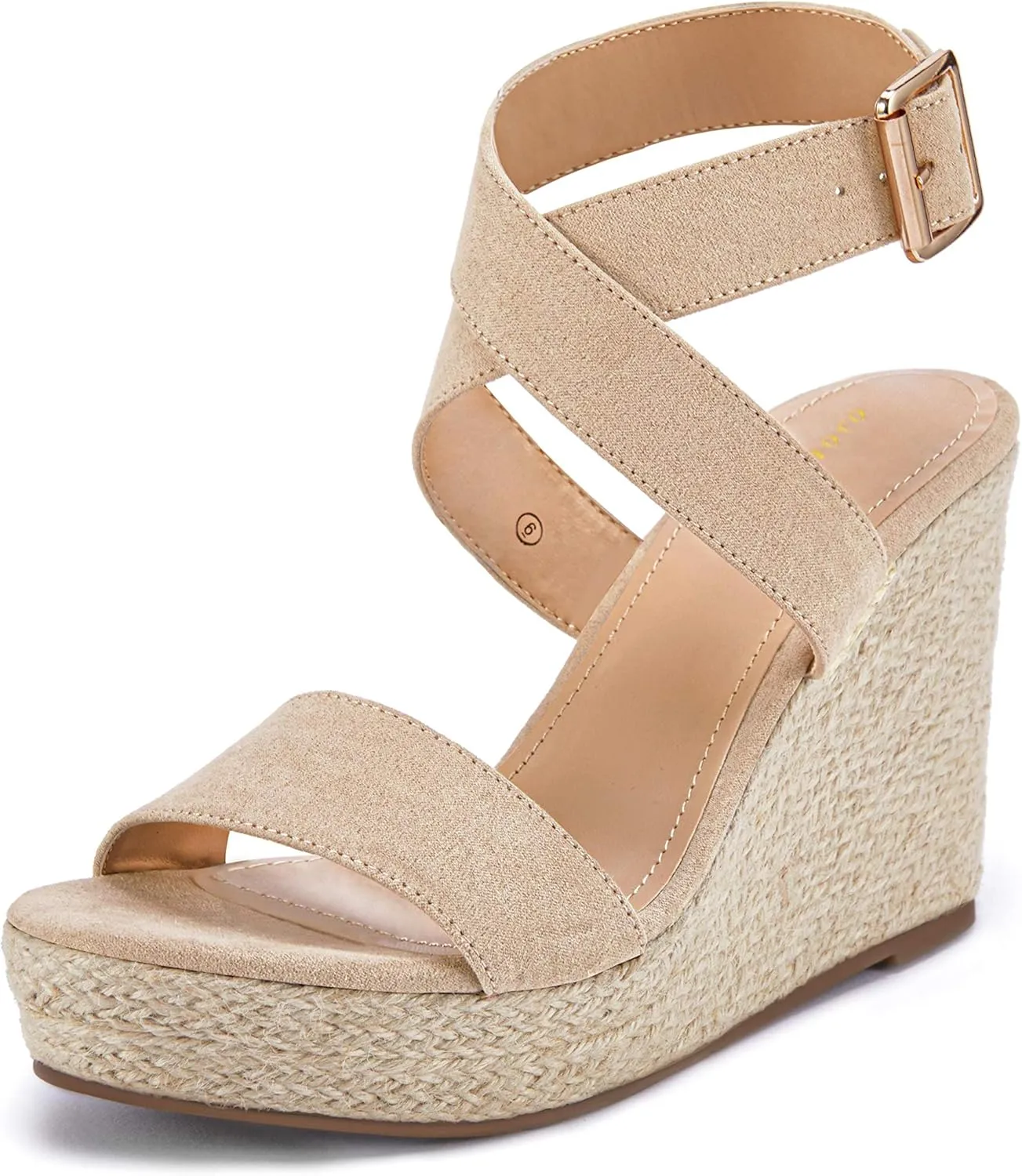 Coutgo Women's Wedge Sandals Cross Strap Espadrille Platform Ankle Buckle Summer Casual Shoes