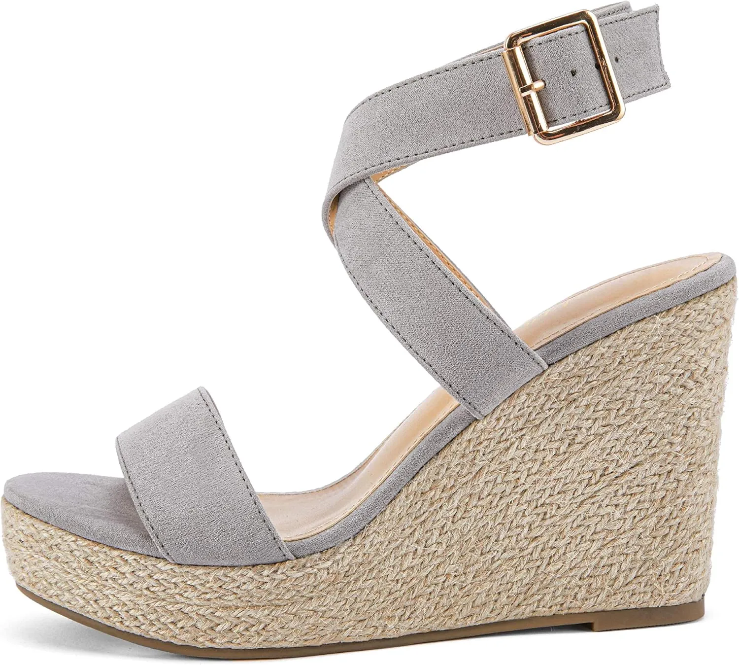 Coutgo Women's Wedge Sandals Cross Strap Espadrille Platform Ankle Buckle Summer Casual Shoes