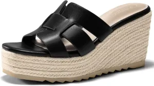 Coutgo Women's Wedge Sandals Platform Espadrille Heels Open Toe Strappy Slip On Casual Summer Slide Shoes