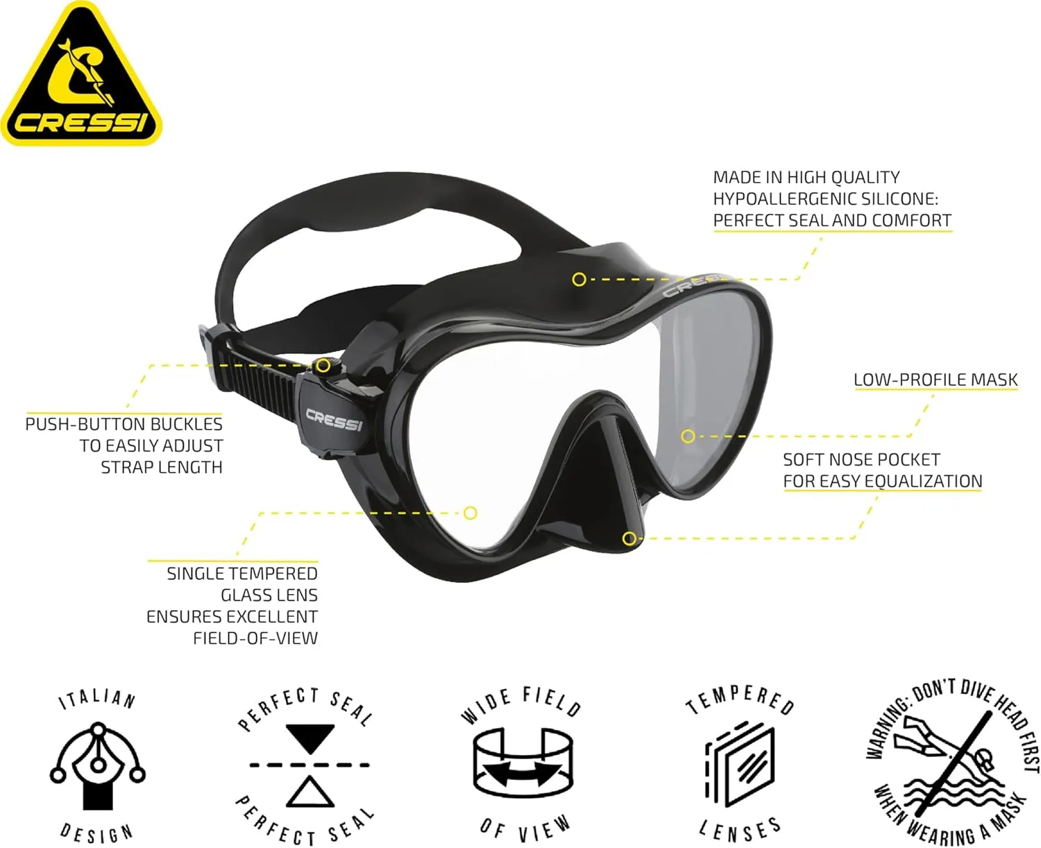 Cressi F1, Scuba Diving Snorkeling Frameless Mask - Perfect Seal Silicone Skirt - Designed in Italy by Cressi