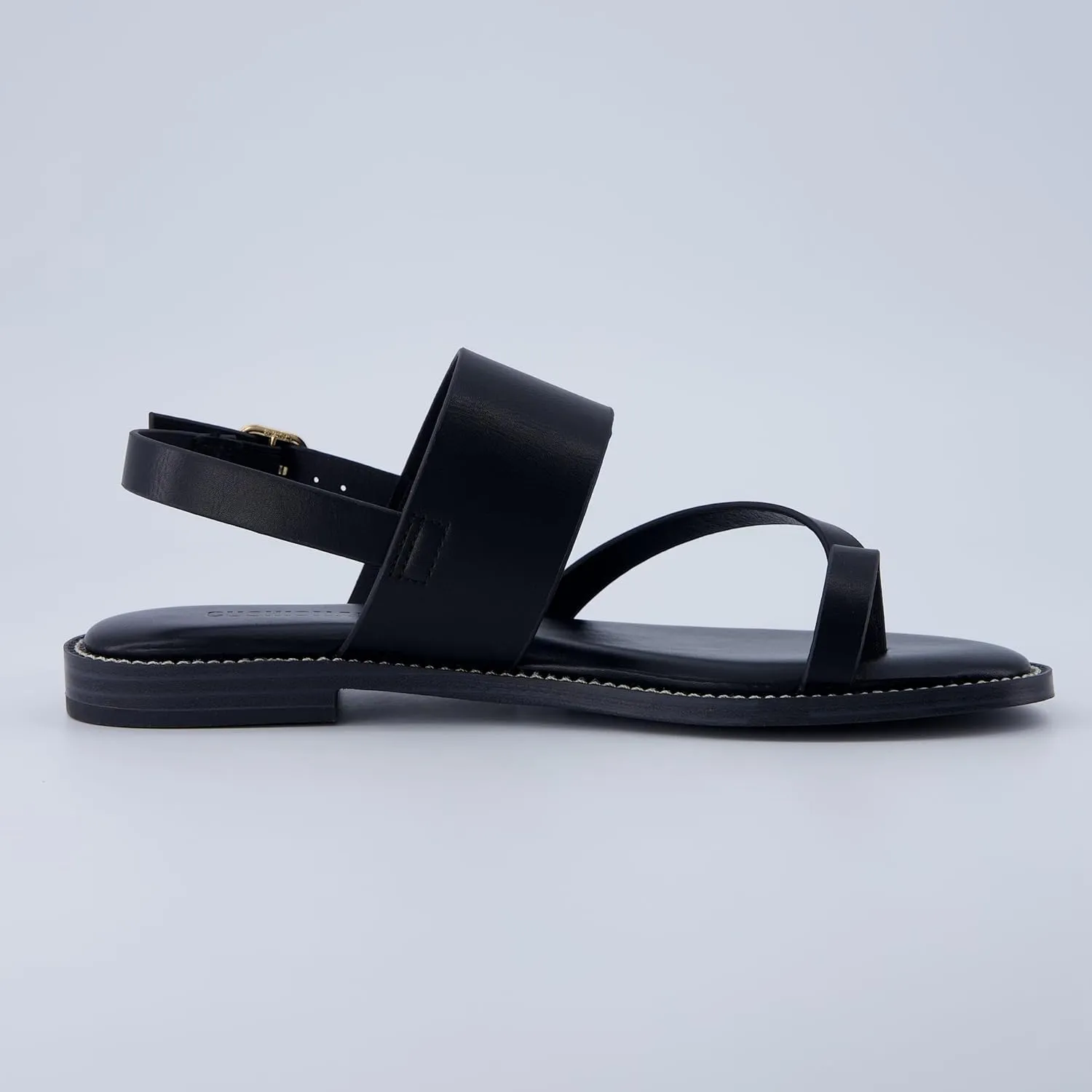 CUSHIONAIRE Leader Women’s Strappy Sandal – Premium Faux Leather Toe Loop Flat with Adjustable Ankle Strap & Cushioned Footbed