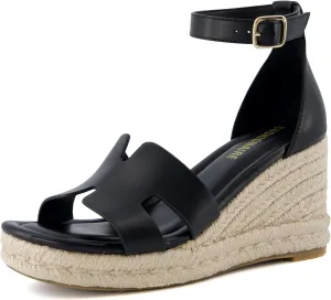 CUSHIONAIRE Women's Charlie Espadrille Wedge Sandal  Memory Foam and Wide Widths Available
