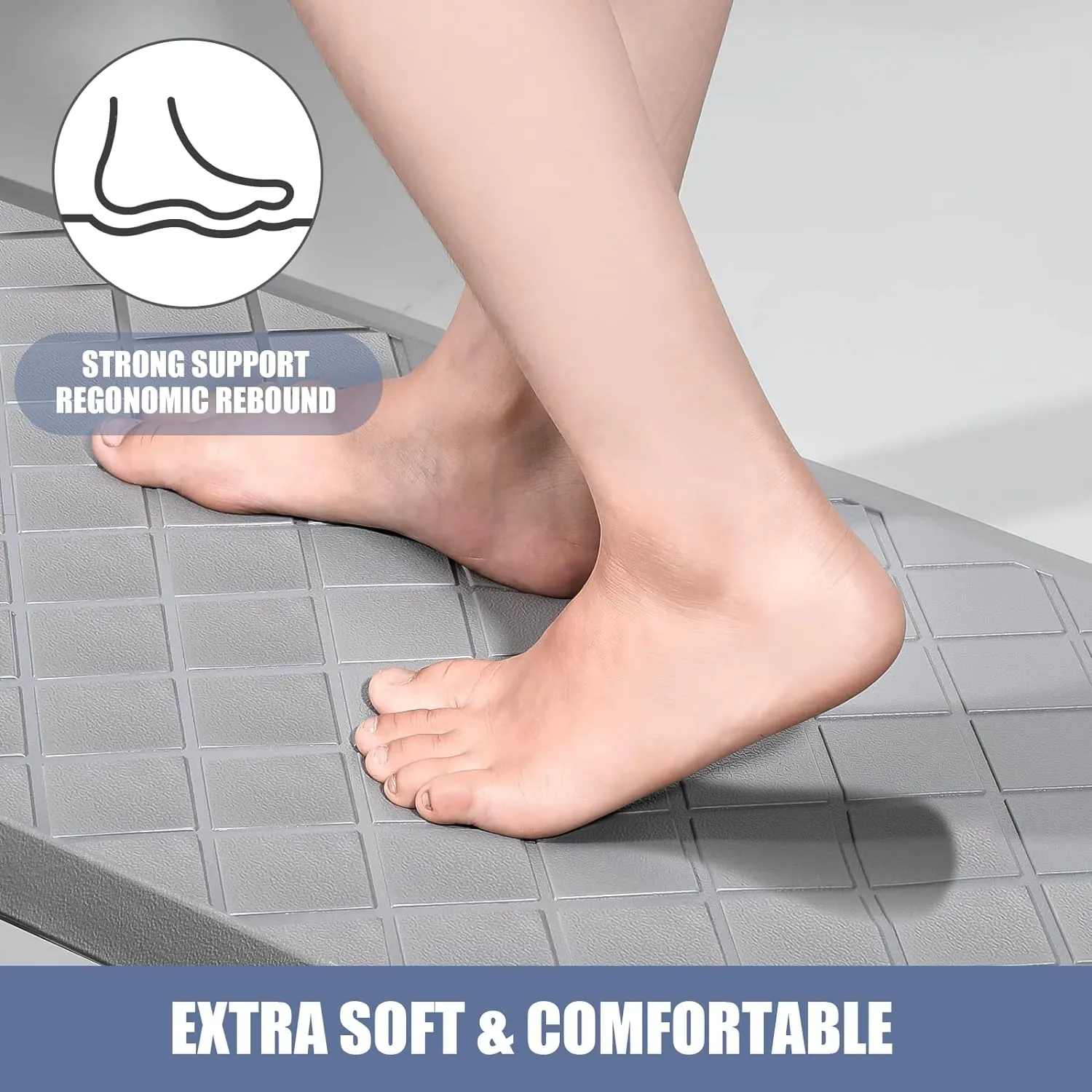 Cushioned Kitchen Mat 2 PCS, Anti Fatigue Kitchen Rugs, Heavy Duty Non-Skid, Ergonomic Comfort Foam Kitchen Floor Mat for Home, Office, Sink, Laundry - Grey