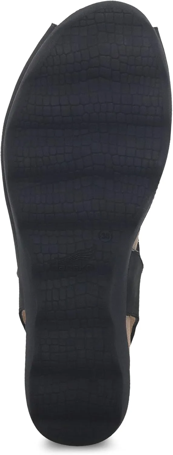 Dansko Marcy Slip-On Wedge Sandal for Women - Comfortable Wedge Shoes with Arch Support -Adjustable Hook & Loop Strap - Versatile Casual to Dressy Footwear - Lightweight Rubber Outsole