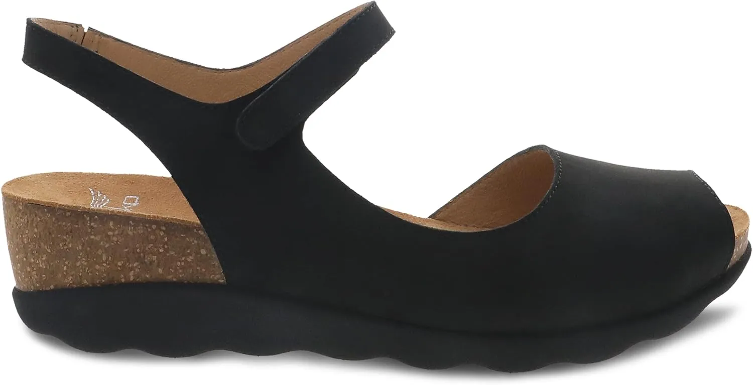 Dansko Marcy Slip-On Wedge Sandal for Women - Comfortable Wedge Shoes with Arch Support -Adjustable Hook & Loop Strap - Versatile Casual to Dressy Footwear - Lightweight Rubber Outsole