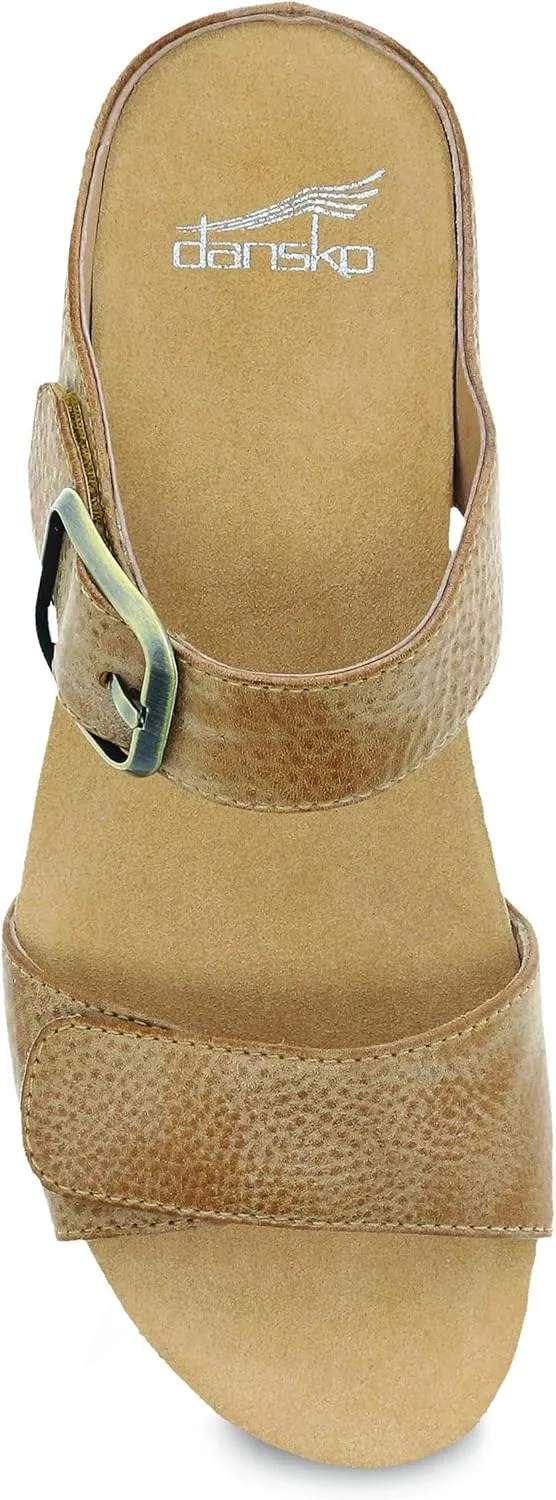Dansko Tanya Slip-On Wedge Sandal for Women – Cushioned, Contoured Footbed for All-Day Comfort and Support – Hook & Loop Strap with Buckle Detail – Lightweight Rubber Outsole