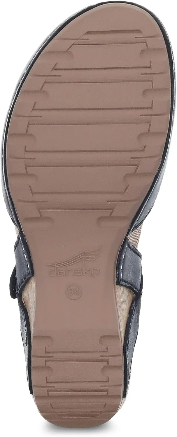 Dansko Tiffani Wedge Sandal for Women - Cushioned, Contoured Footbed for All-Day Comfort and Support - Hook & Loop Strap with Buckle Detail - Lightweight Rubber Outsole