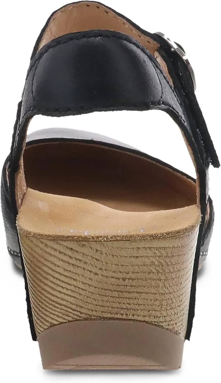 Dansko Tiffani Wedge Sandal for Women - Cushioned, Contoured Footbed for All-Day Comfort and Support - Hook & Loop Strap with Buckle Detail - Lightweight Rubber Outsole