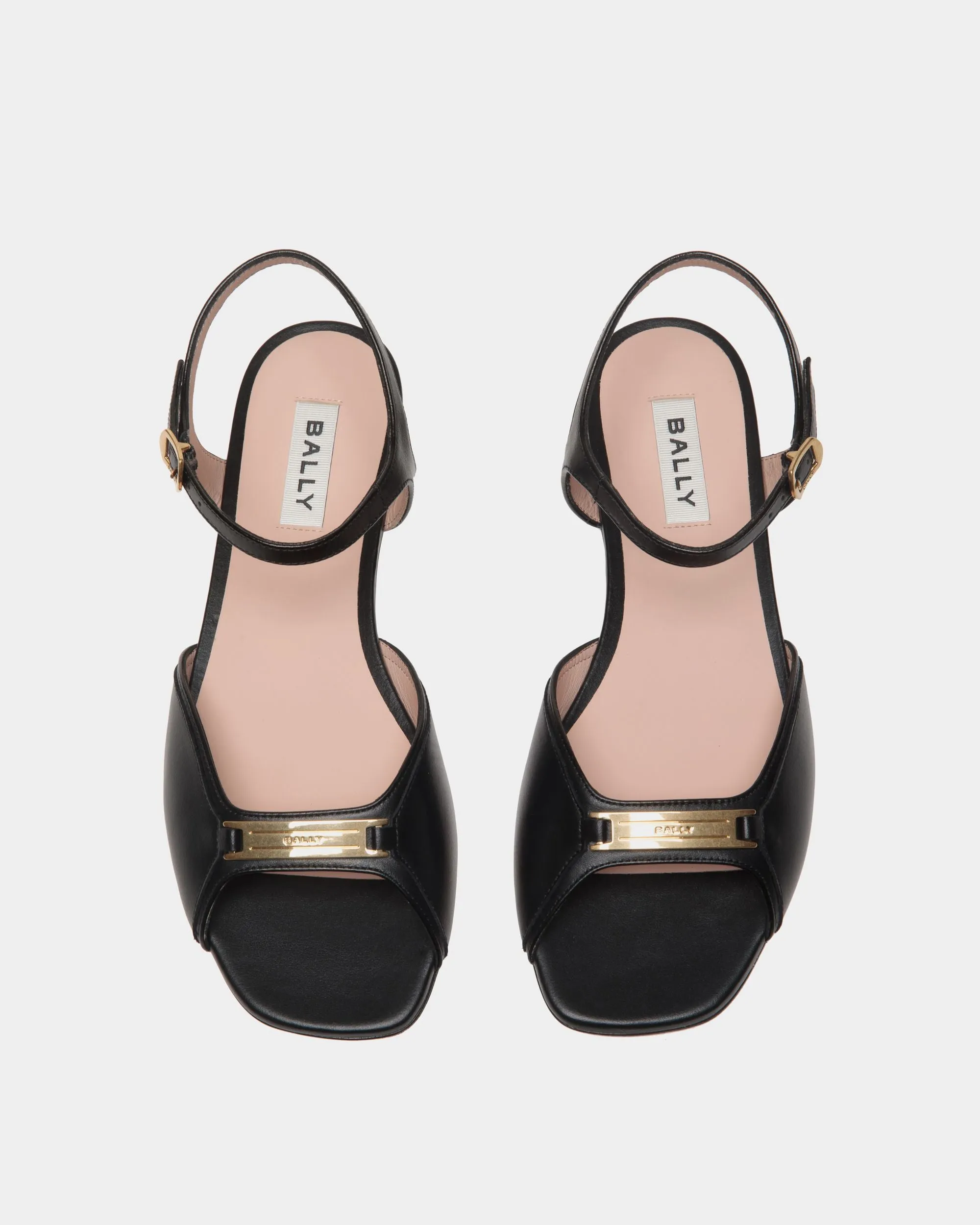 Deco Flat Sandal in Black Leather