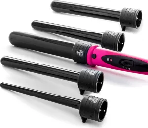 Deluxe Beauty Professional 8 Piece Interchangeable Flat and Curling Iron Set - Instant Hair Straightening Iron - Professionally Curl Your Hair - Instant Results! (Pink)