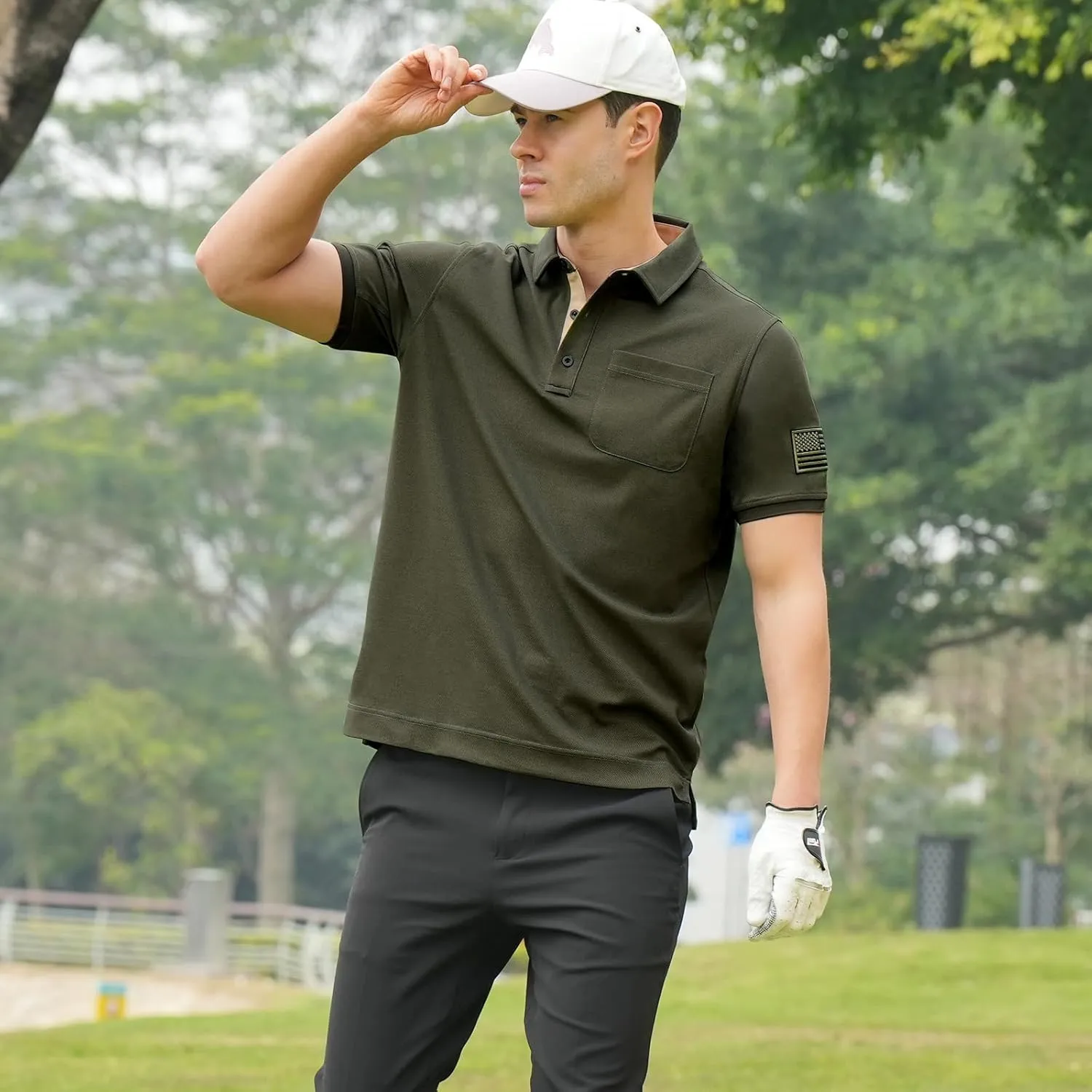 DEOLAX Mens Polo Shirts Performance Moisture Wicking Mens Tactics Polo Shirts Short Sleeve with Pocket