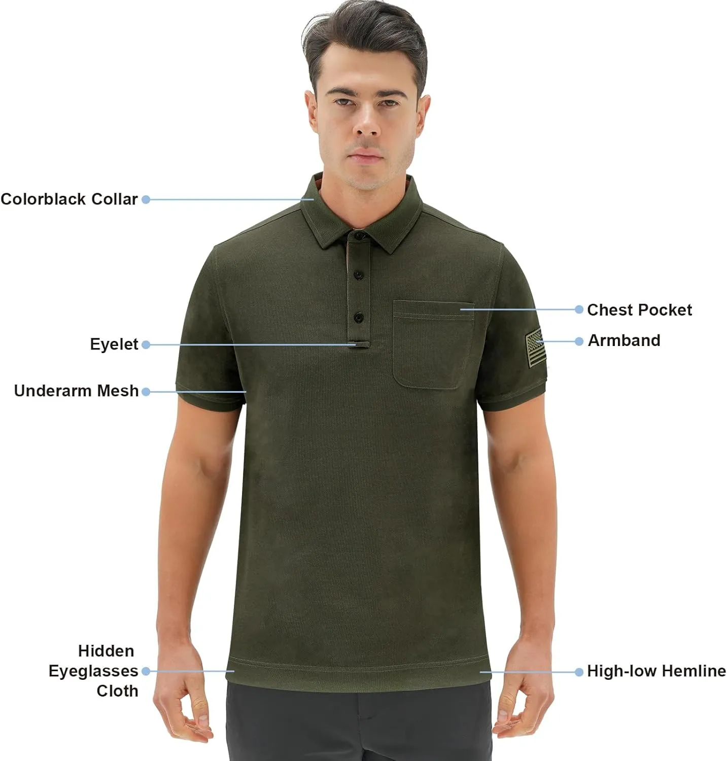 DEOLAX Mens Polo Shirts Performance Moisture Wicking Mens Tactics Polo Shirts Short Sleeve with Pocket