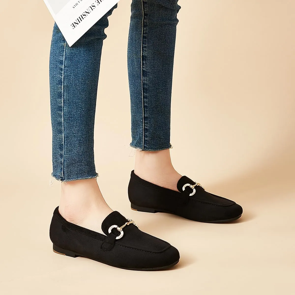 DeYashopin Womens Loafers Shoes Fashion Low Heel Slip on Shoes Comfortable Driving Flats