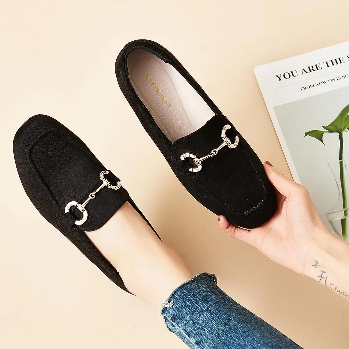 DeYashopin Womens Loafers Shoes Fashion Low Heel Slip on Shoes Comfortable Driving Flats