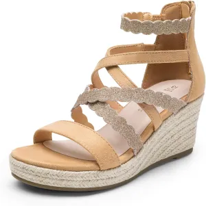 DREAM PAIRS Girls Wedge Sandals Flatform Open Toe Platform Sandals Espadrille Flower Wedding Party for Little Kid/Big Kid