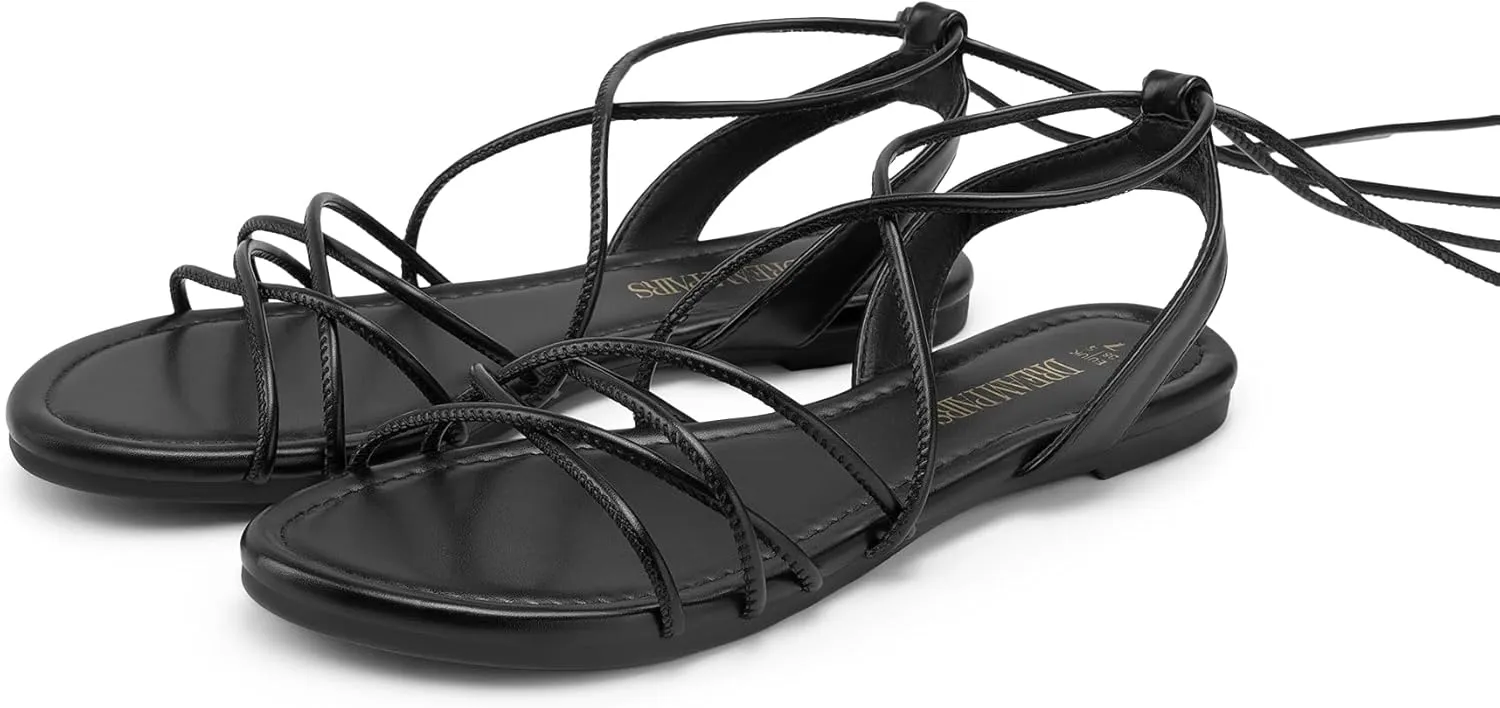 DREAM PAIRS Lace-up Gladiator Sandals Strappy Dressy Summer Flat Sandals for Women