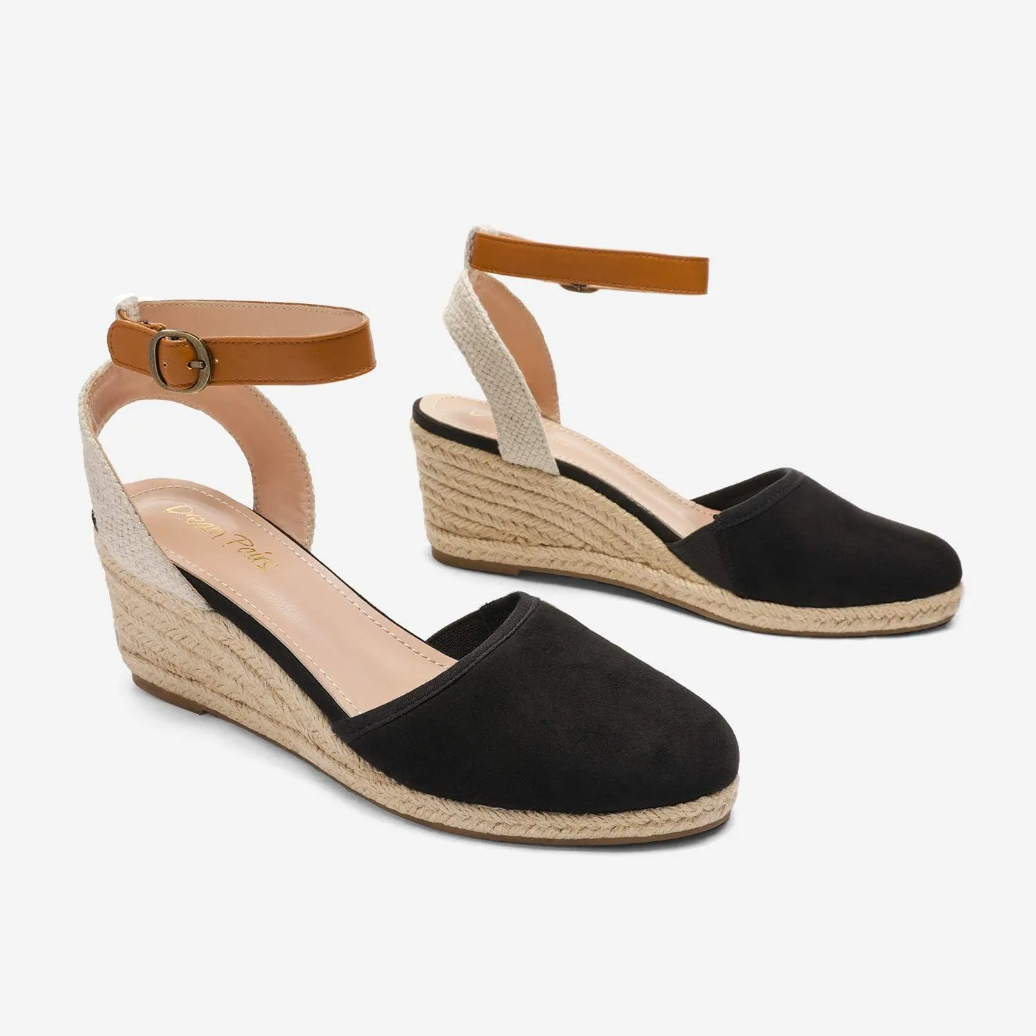 DREAM PAIRS Women's Ankle Strap Closed Toe Espadrille Wedge Heels Sandals