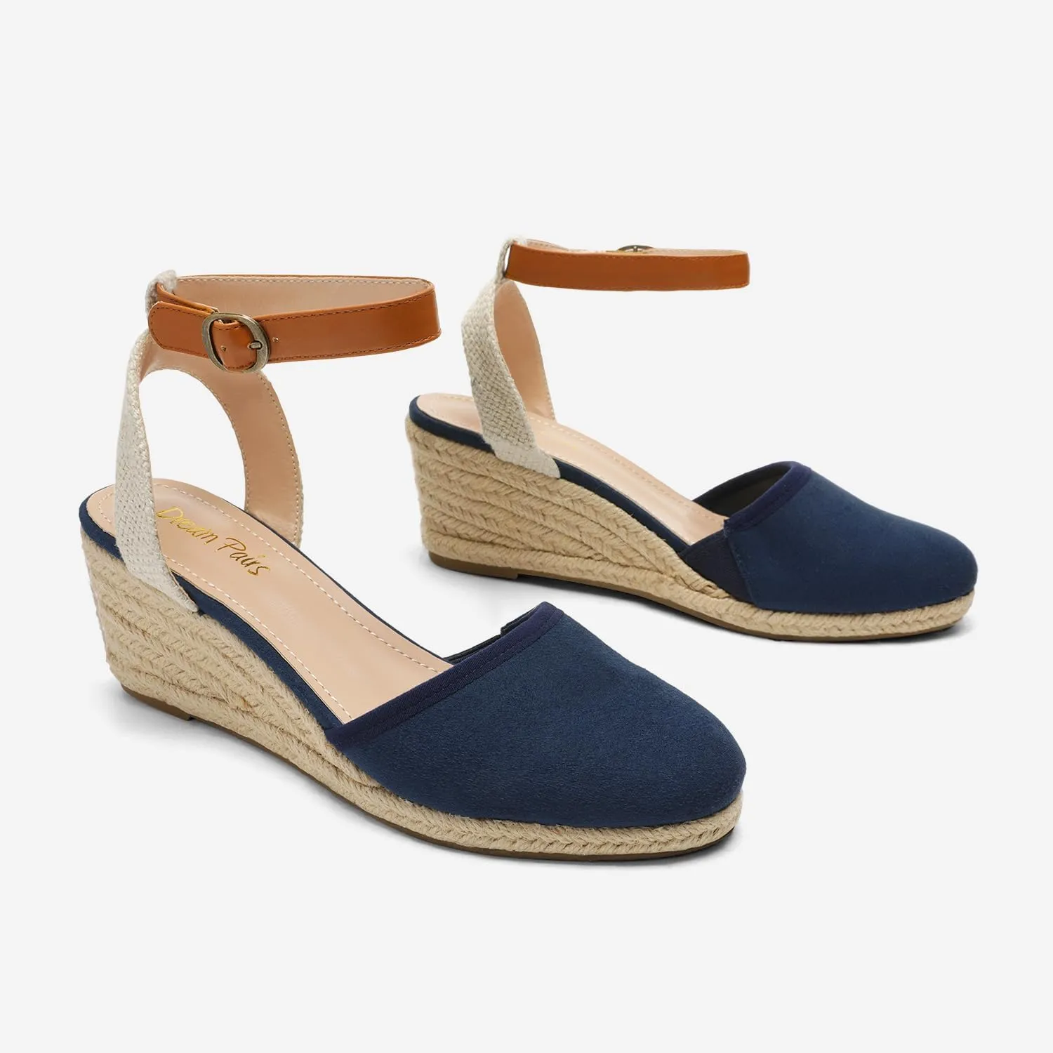 DREAM PAIRS Women's Ankle Strap Closed Toe Espadrille Wedge Heels Sandals