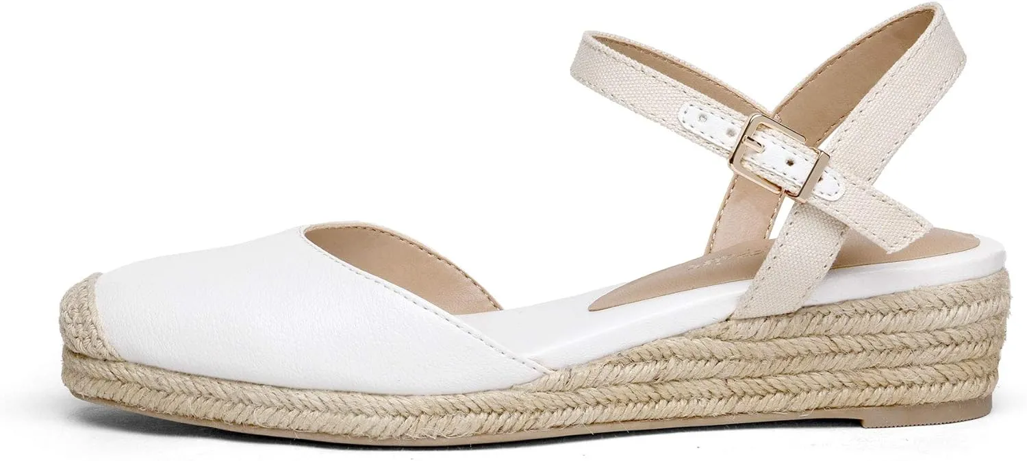 DREAM PAIRS Women's Closed Toe Elastic Ankle Strap Espadrilles Wedge Sandals